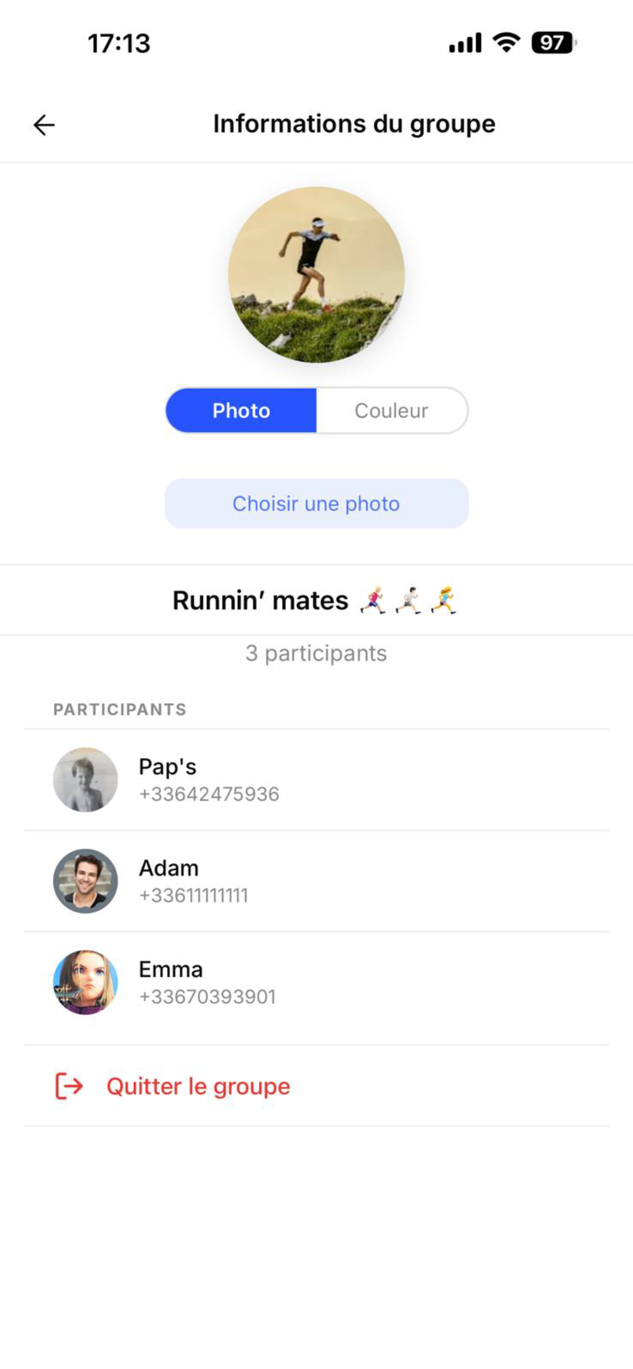 Informations d'un groupe et participants dans Ping